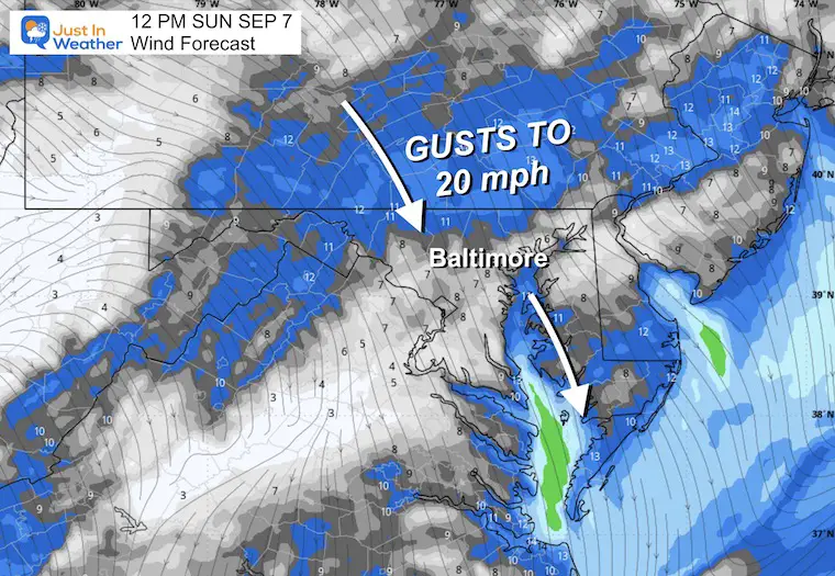September 7 weather rain forecast wind Sunday noon
