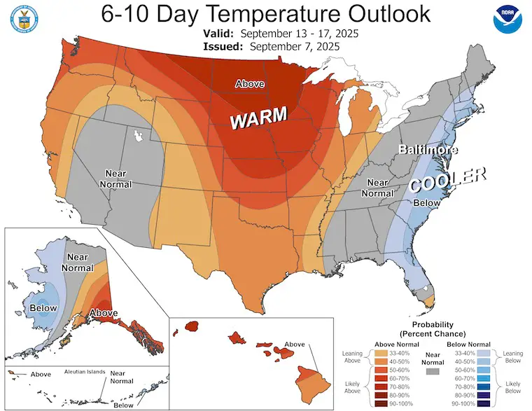 September 8 weather NOAA Temperature Outlook