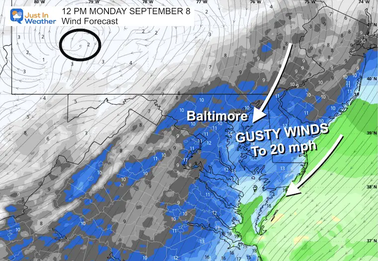 September 8 weather wind Monday noon
