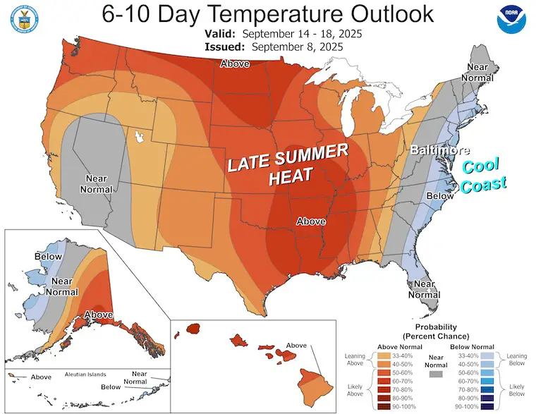 September 9 weather NOAA Temperature Outlook