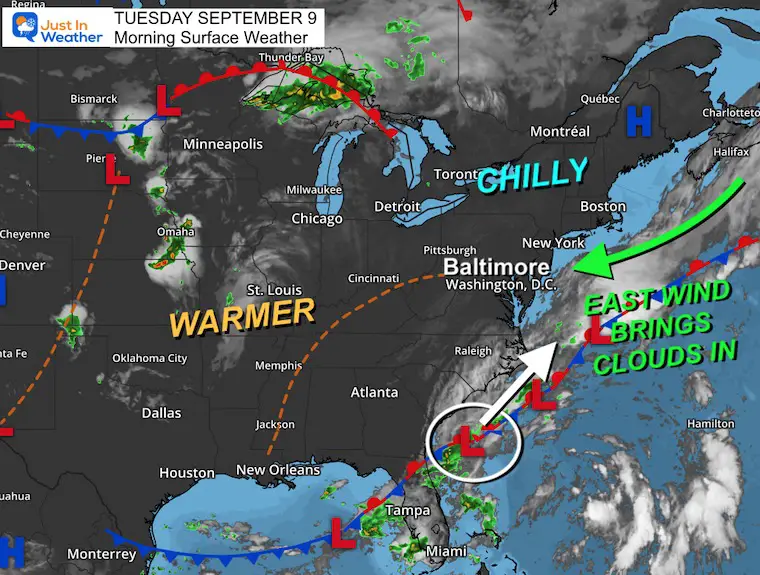September 9 weather Tuesday morning