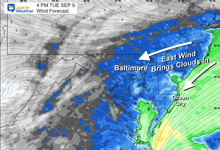 September 9 weather wind forecast Tuesday afternoon