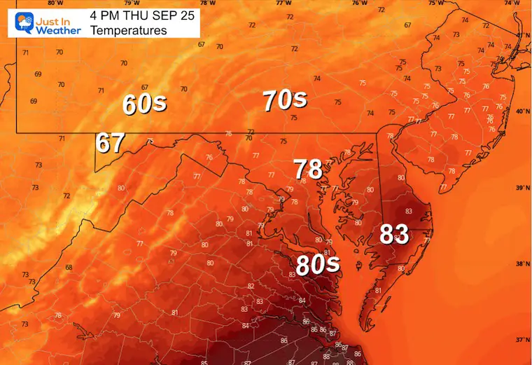 September 25 weather temperatures Saturday afternoon
