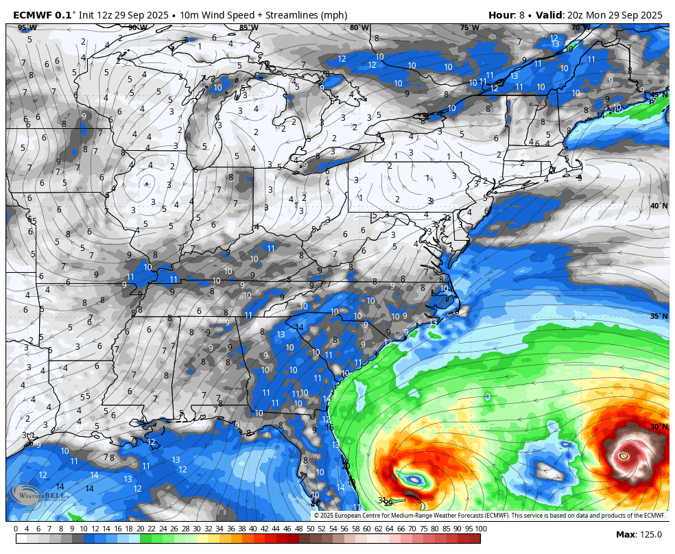 September 29 weather wind forecast Wednesday Hurricane Imelda