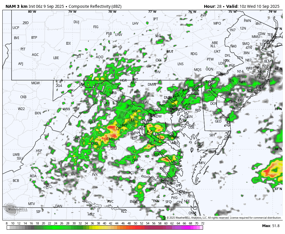 September 9 weather rain radar forecast Wednesday