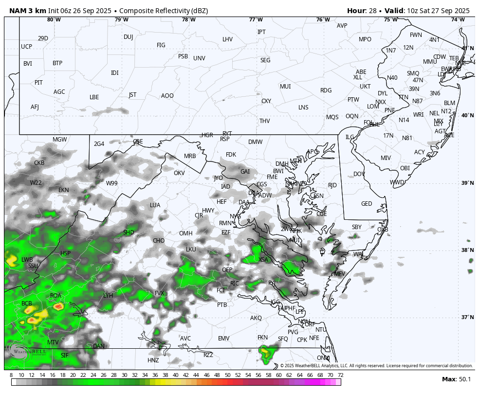 September 26 weather forecast radar rain Saturday