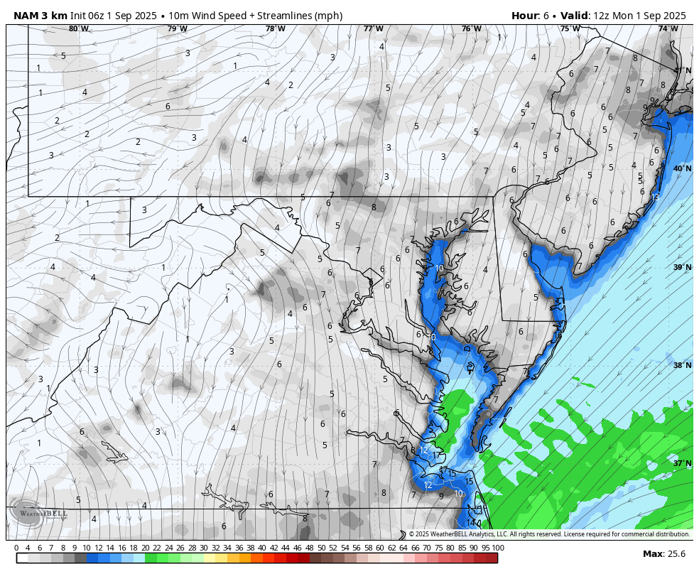 September 1 weather temperatures morning Low Monday Labor Day