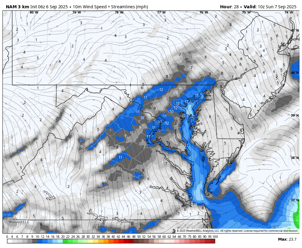 September 6 weather wind Sunday