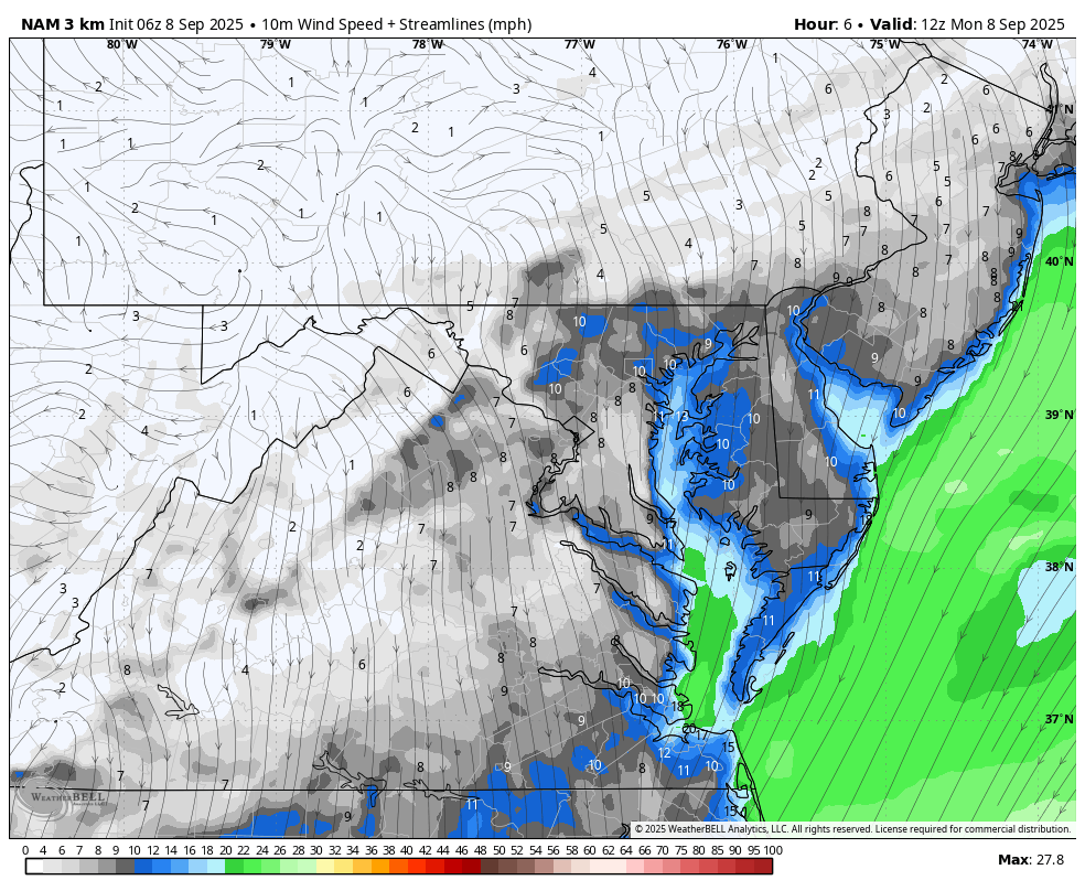 September 8 weather wind Monday
