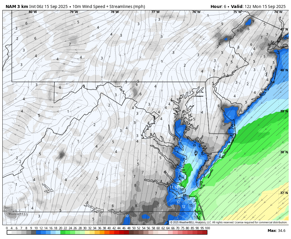 September 15 weather wind forecast Monday