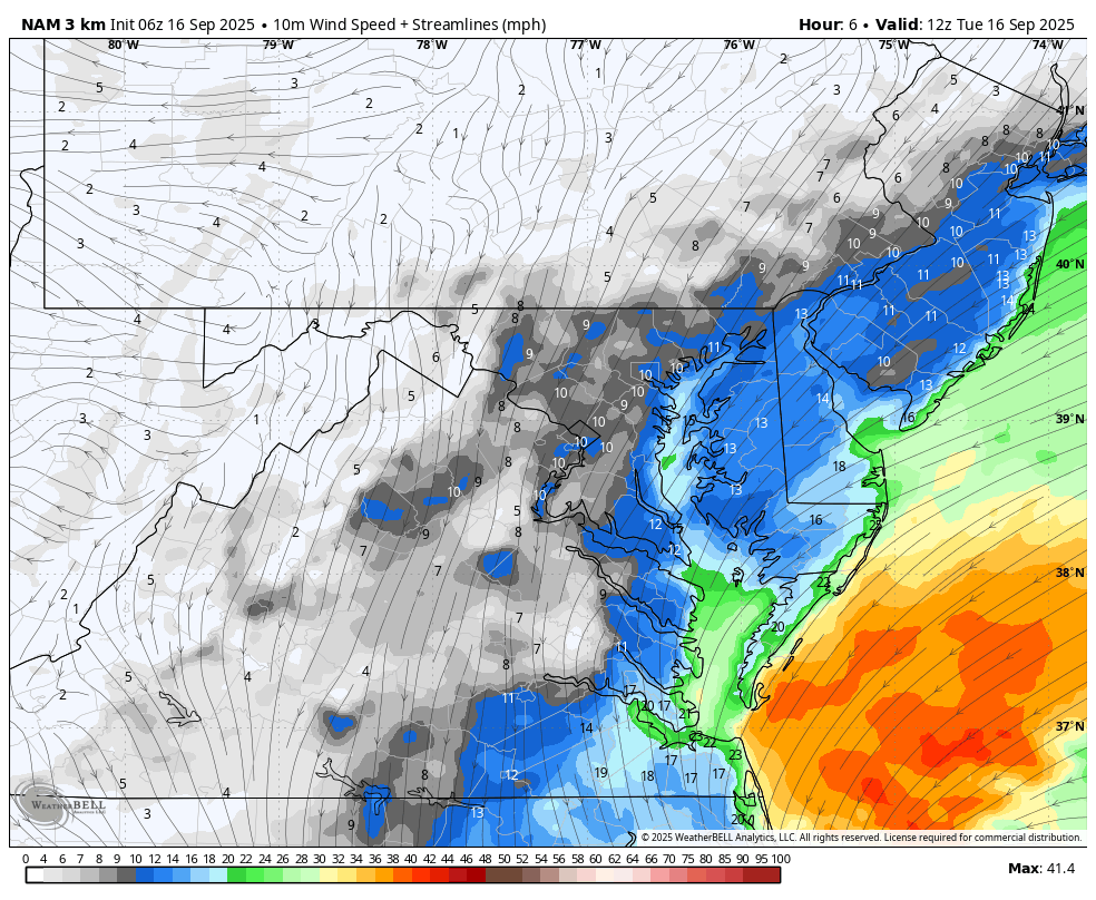 September 16 wind forecast Today