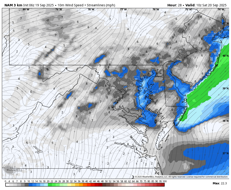 September 19 weather forecast wind Saturday