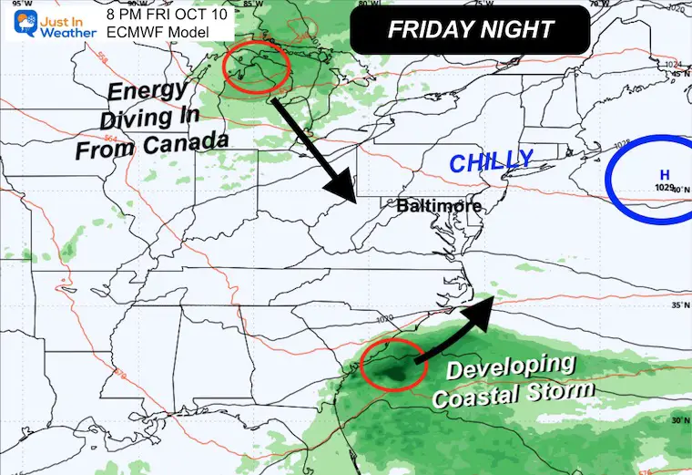 October 8 weather coastal storm Friday night