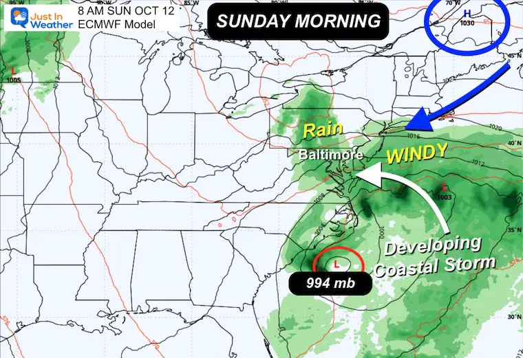 October 8 weather coastal storm Sunday
