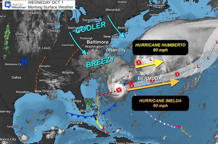 October 1 weather hurricane Humberto Imelda Wednesday