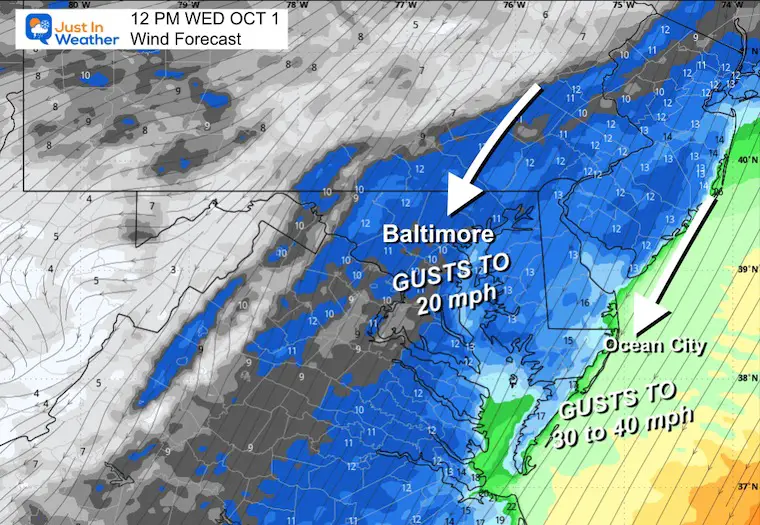 October 1 weather wind forecast Wednesday noon