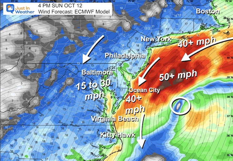 October 11 weather coastal storm wind forecast Sunday