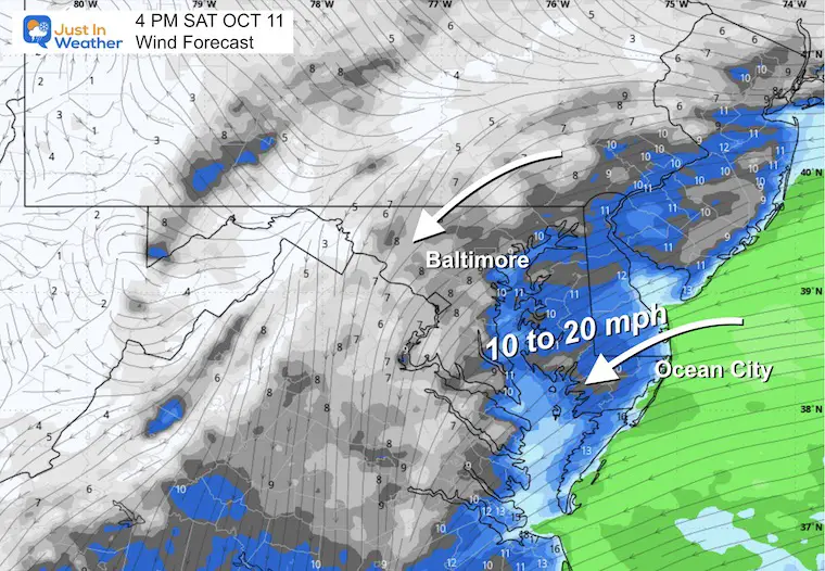 October 11 weather forecast wind Saturday afternoon