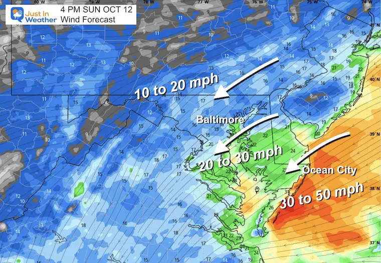 October 11 weather forecast wind Sunday afternoon