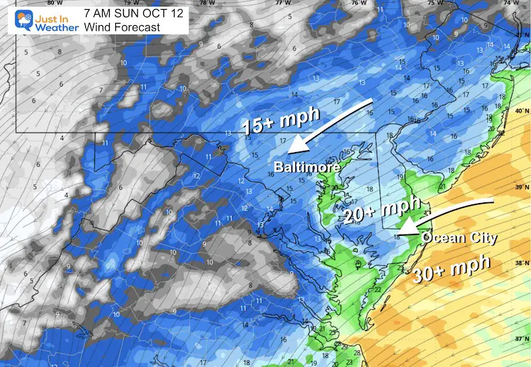 October 11 weather forecast wind Sunday morning