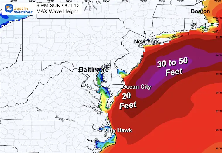 October 12 weather storm forecast max waves Sunday night