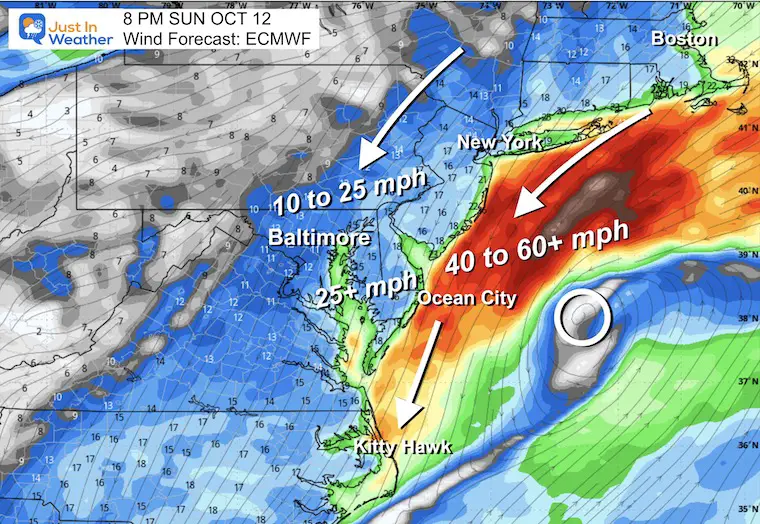 October 12 weather storm forecast wind Sunday night