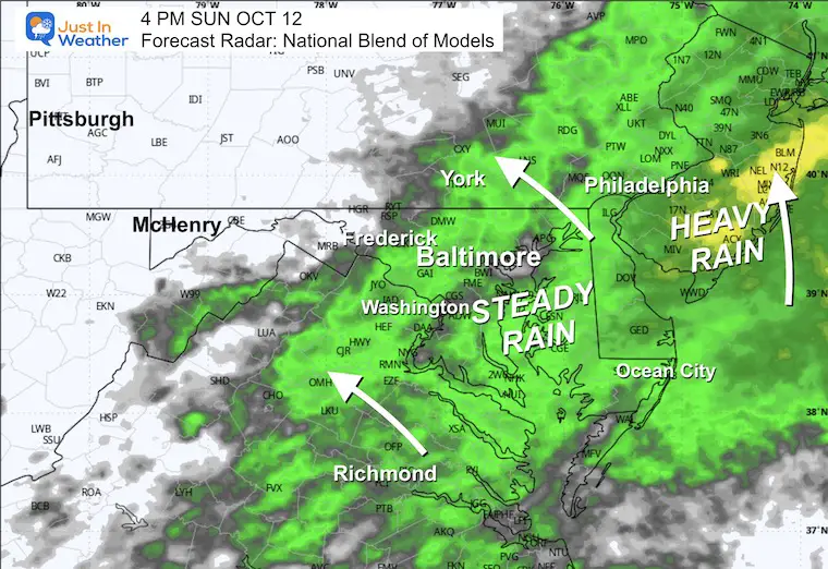 October 12 weather rain radar forecast Sunday afternoon 