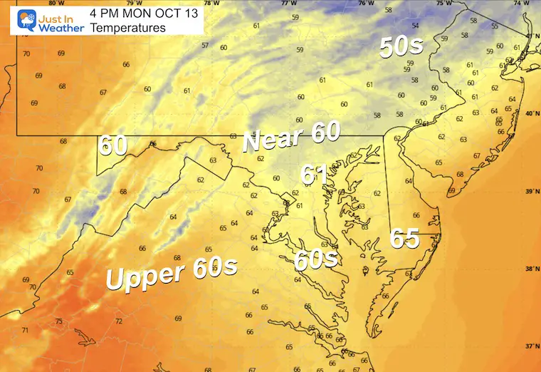 October 12 weather temperature forecast Monday afternoon