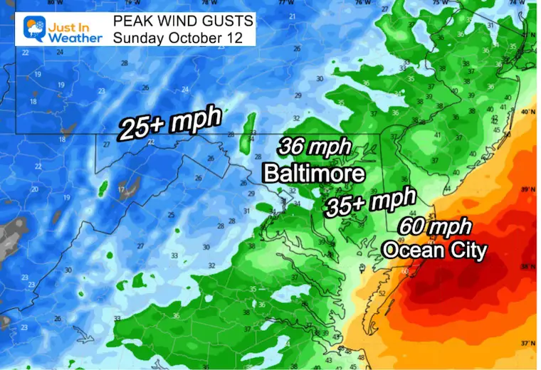 Storm wind Peak Gusts Sunday October 12