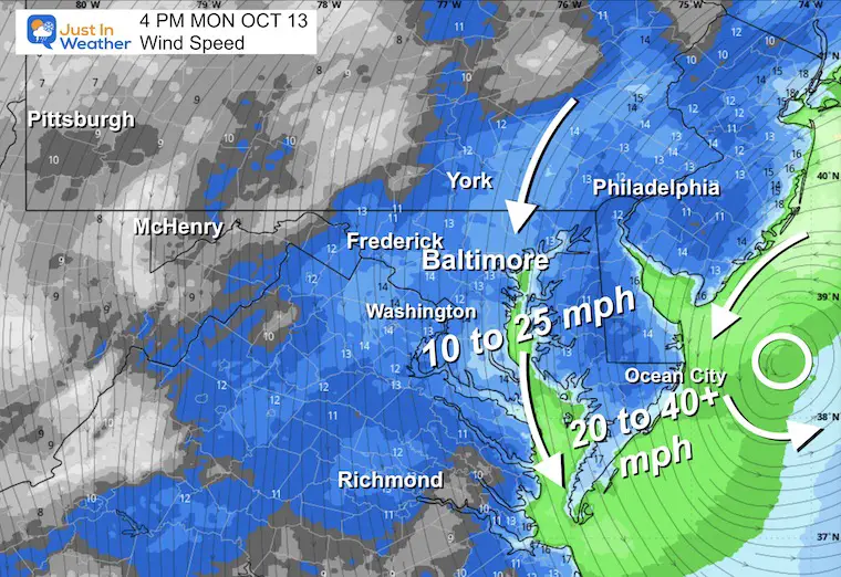 October 12 weather wind forecast Monday afternoon