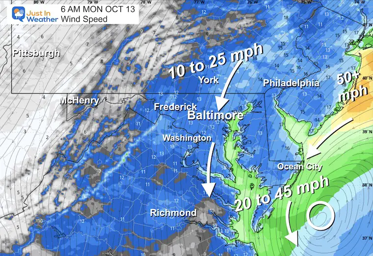 October 12 weather wind forecast Monday morning