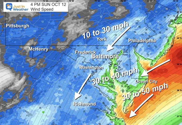 October 12 weather wind forecast Sunday afternoon 