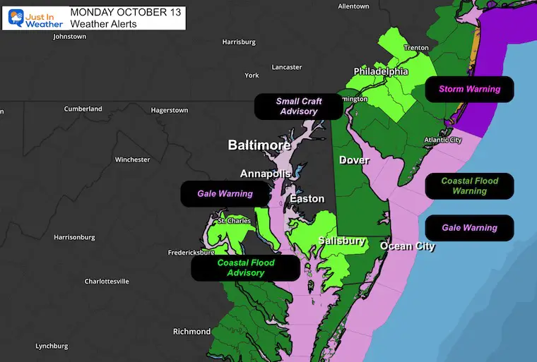 October 13 weather storm alerts Monday