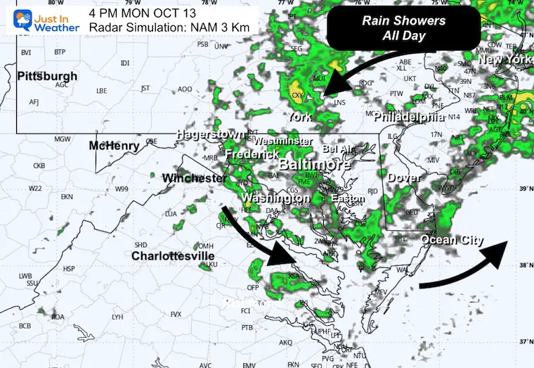 October 13 weather forecast radar Monday afternoon