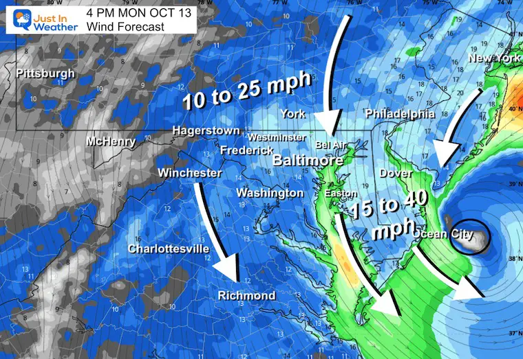 ScreenshotOctober 13 weather forecast wind Monday afternoon