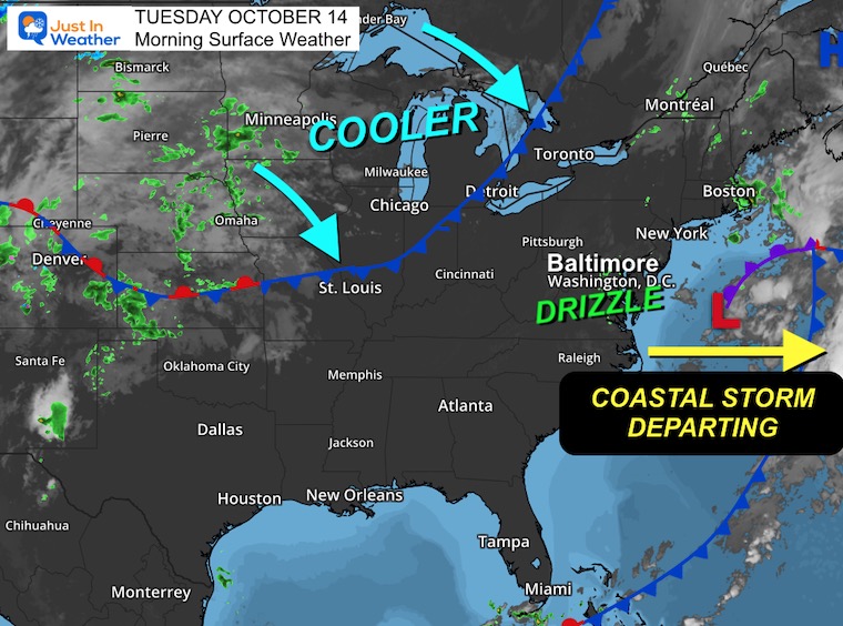 October 14 weather storm map Tuesday morning