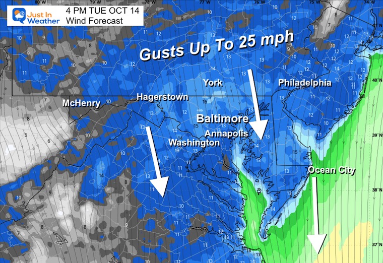 October 14 weather forecast wind Tuesday afternoon