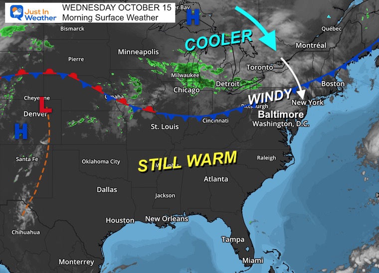 October 15 weather Wednesday morning