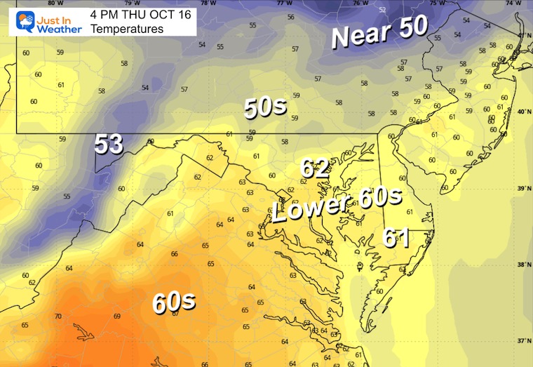 October 15 weather temperatures Thursday afternoon
