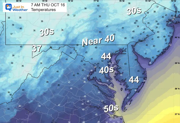 October 15 weather temperatures Thursday morning