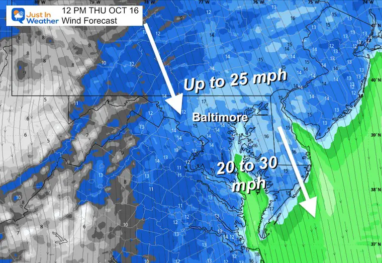 October 15 weather winds Thursday Noon