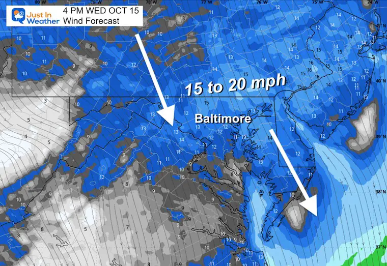 October 15 weather wind forecast Wednesday afternoon