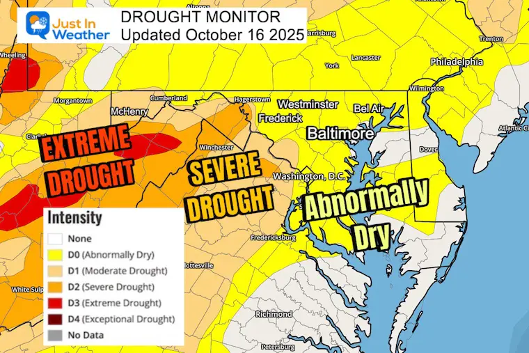 October 16 drought monitor Maryland Pennsylvania Virginia