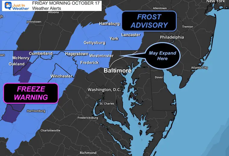 October 16 weather frost freeze Friday