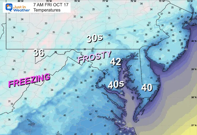 October 16 weather temperatures Friday morning