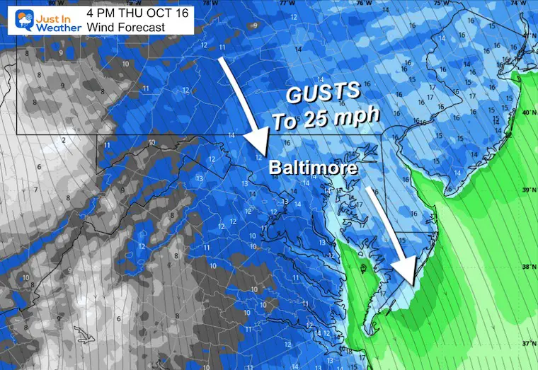 October 16 weather forecast wind Thursday afternoon