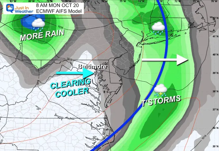 October 16 weather forecast weekend ECMWF AI Monday