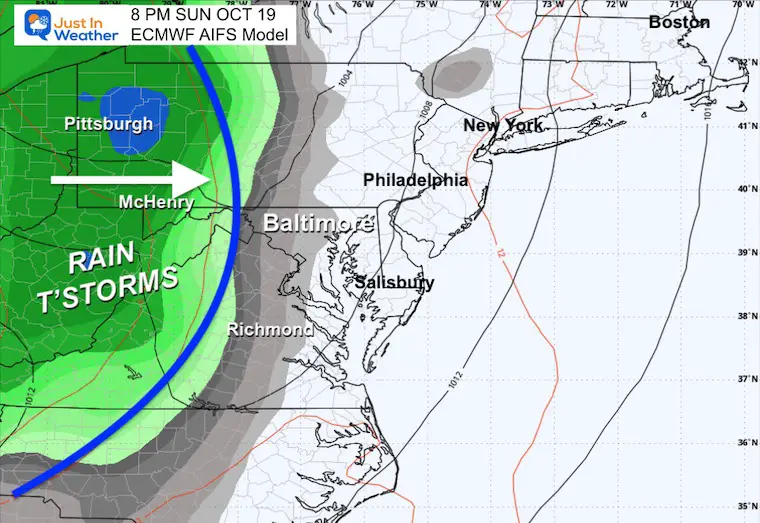 October 17 weather forecast rain storm Sunday night