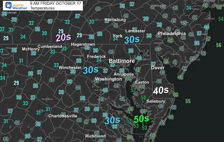 October 17 temperatures Friday morning