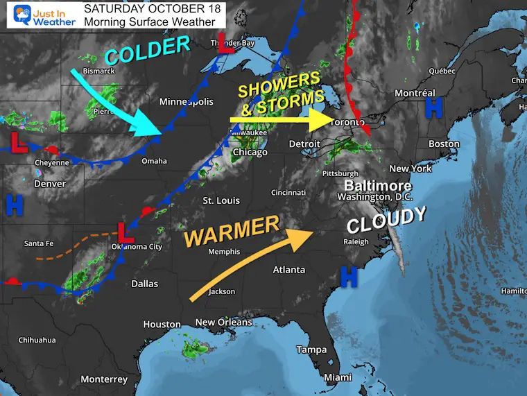 October 18 weather map Saturday morning